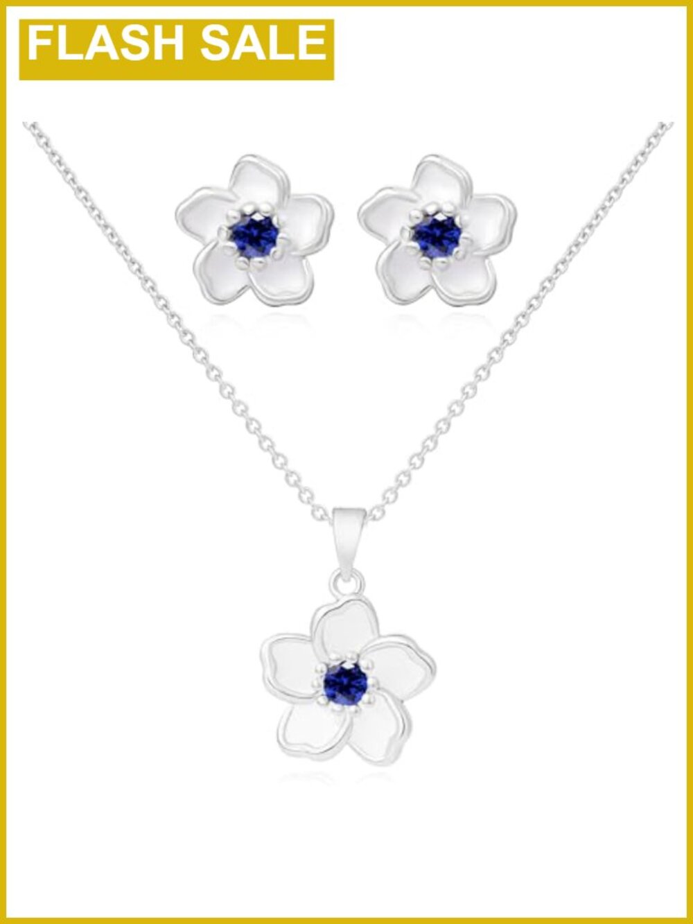 14K Gold Plated Cherry Blossom Jewelry Set Necklace Earrings Hypoallergenic